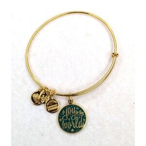 ALEX AND ANI Joy to the World Christmas Medallion Gold-tone Charm Bracelet 2017
